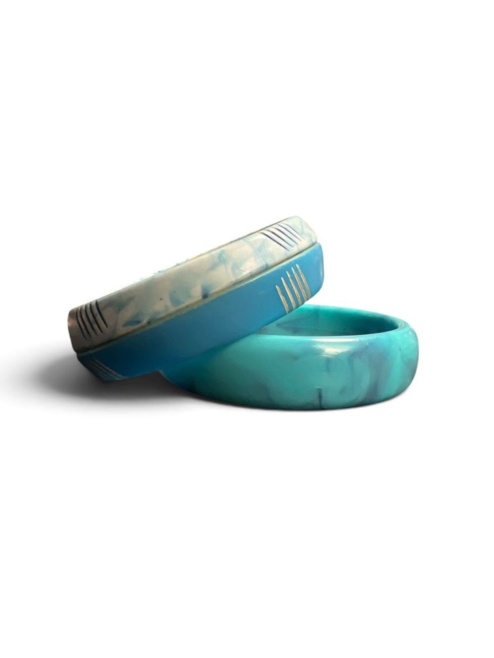 Lot 2 Blue Resin Bangle Bracelets Marbled Wide Costume Jewelry